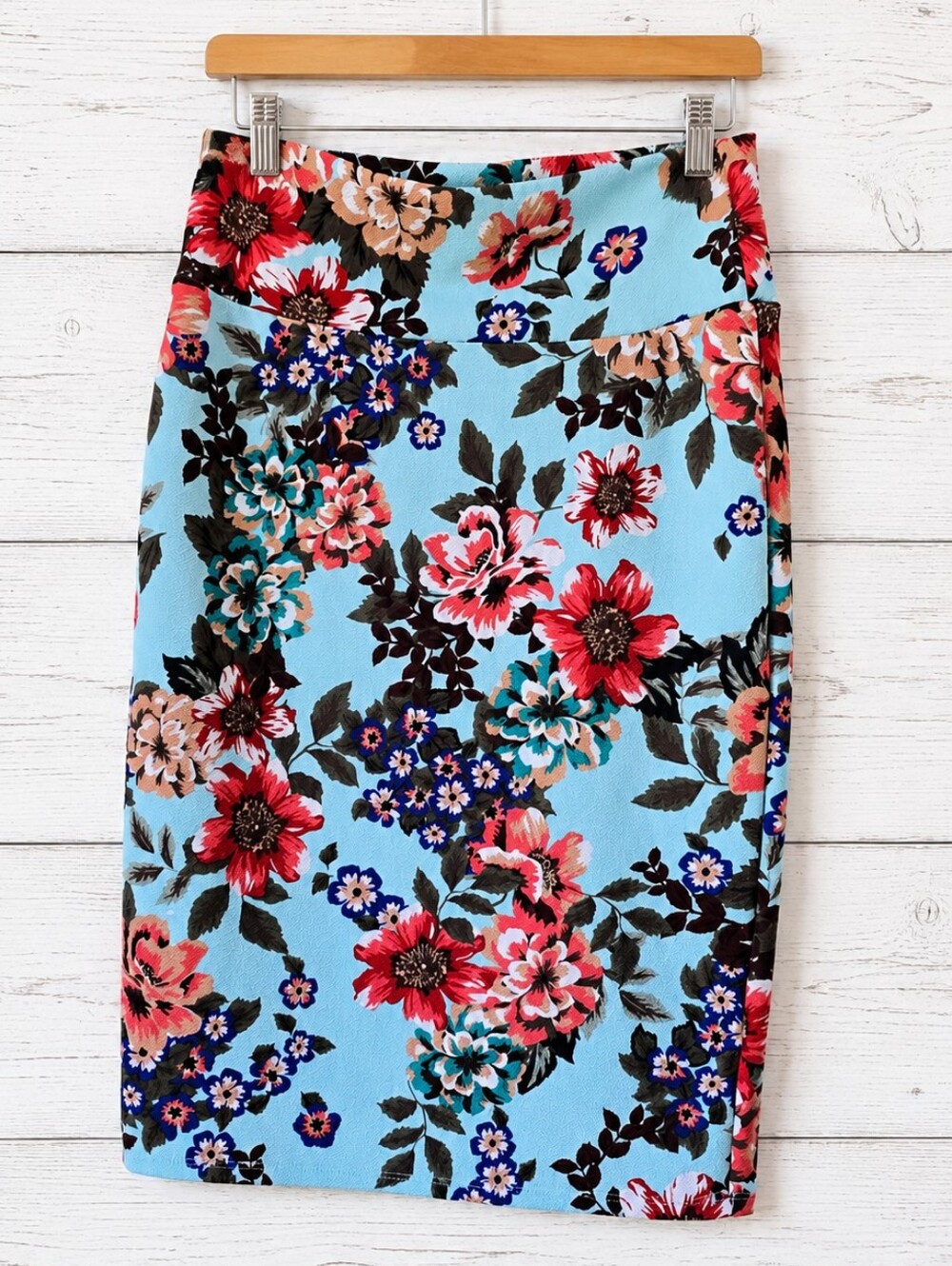 LuLaRoe Light Blue Floral Pencil Skirt Size S